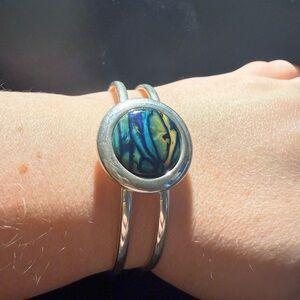 Silver-plated Heathergems round bangle bracelet handmade in Scotland Blue Green